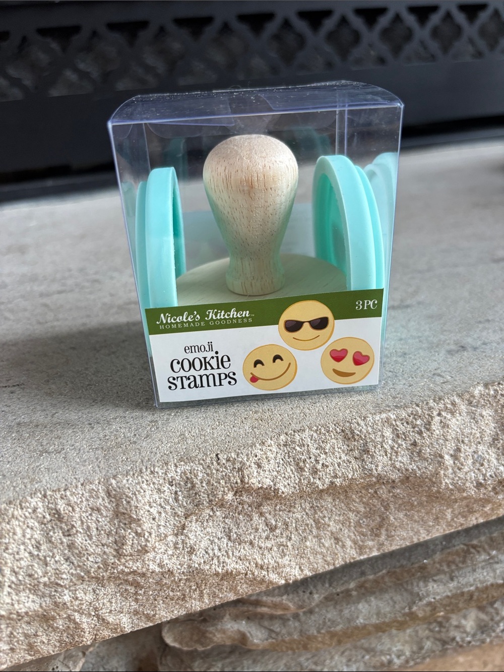 NWT/NIB Nicole’s Kitchen Emoji Cookie Stamps Silicone and Wood